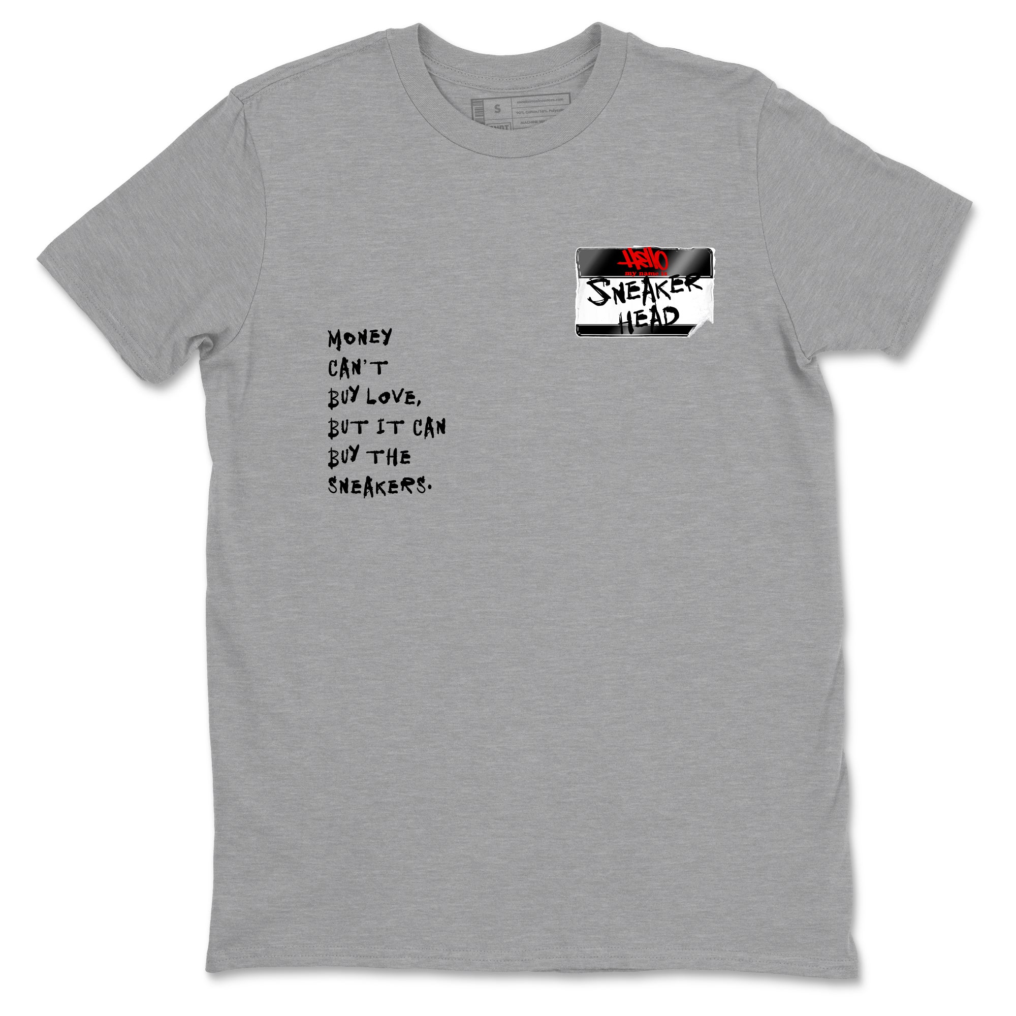 Sneaker match tees – Sneaker Threads To Match Air Foamposite Cough Drop Shoes, Air Foamposite One Black and Varsity Red – Sneakerhead Badge Tee Heather Grey 2