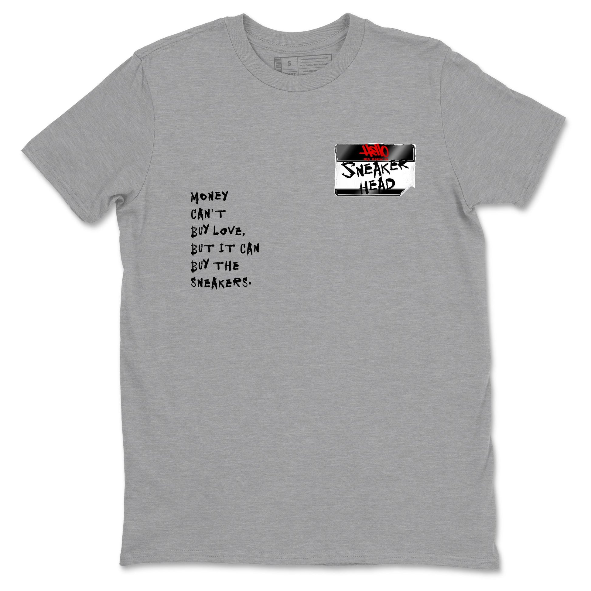 Sneaker match tees – Sneaker Threads To Match Air Foamposite Cough Drop Shoes, Air Foamposite One Black and Varsity Red – Sneakerhead Badge Tee Heather Grey 2