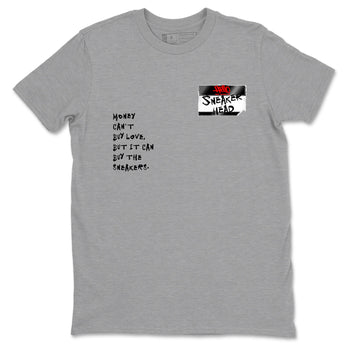 Sneaker match tees – Sneaker Threads To Match Air Foamposite Cough Drop Shoes, Air Foamposite One Black and Varsity Red – Sneakerhead Badge Tee Heather Grey 2