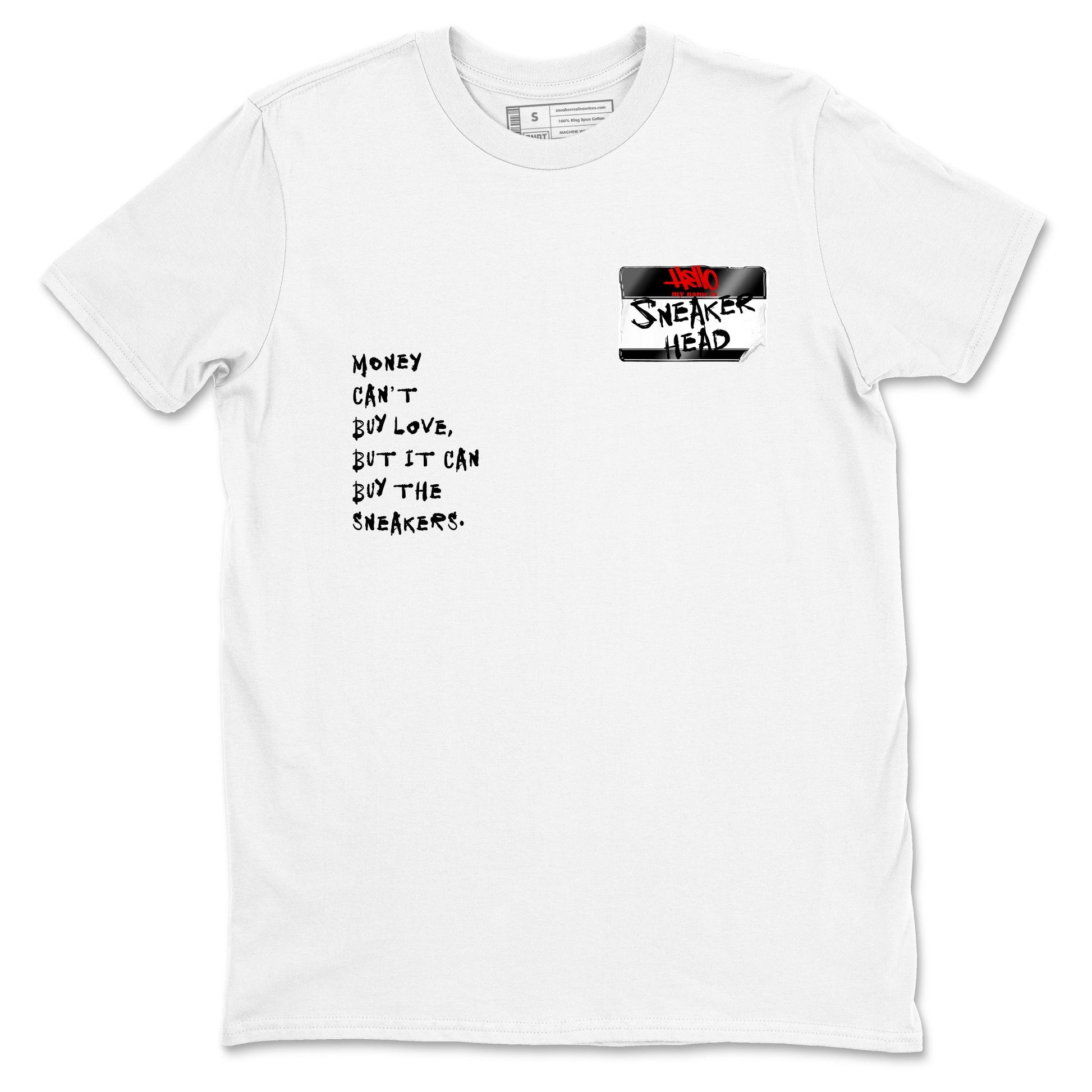 Sneaker match tees – Sneaker Threads To Match Air Foamposite Cough Drop Shoes, Air Foamposite One Black and Varsity Red – Sneakerhead Badge Tee White 2