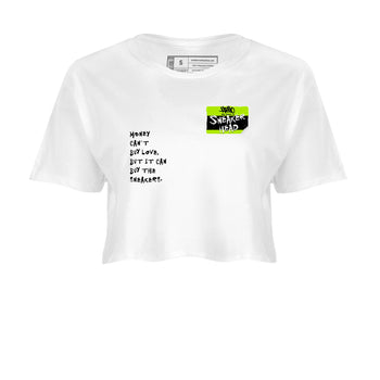 Foams One Black Volt best t shirts to wear with jordans Sneakerhead Badge sneaker match tees Air Foamposite One Black Volt match shoes to clothes SNRT Sneaker Tees unisex cotton White 2 crop tee