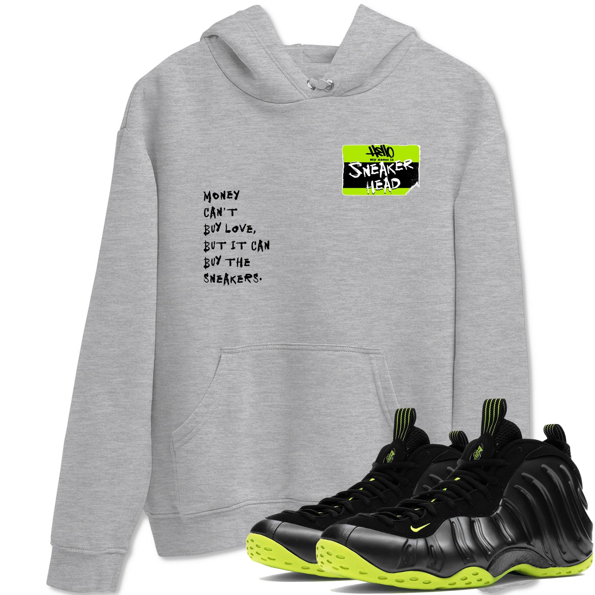 Foams One Black Volt best t shirts to wear with jordans Sneakerhead Badge sneaker match tees Air Foamposite One Black Volt match shoes to clothes SNRT Sneaker Tees unisex cotton Heather Grey 1 shirts