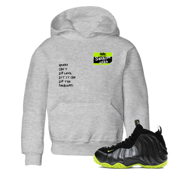 Foams One Black Volt best t shirts to wear with jordans Sneakerhead Badge sneaker match tees Air Foamposite One Black Volt match shoes to clothes SNRT Sneaker Tees Youth Baby Heather Grey 1 tee