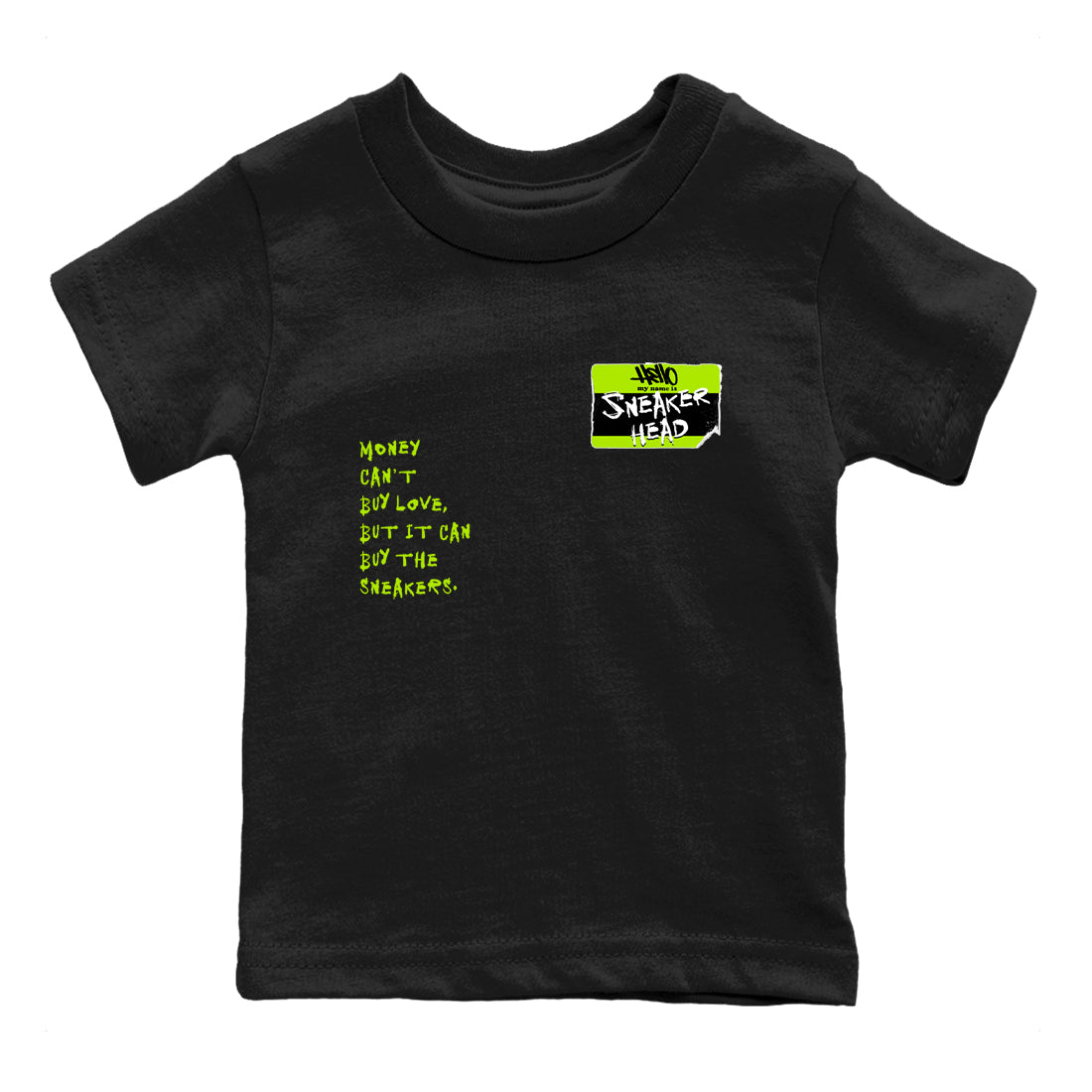 Foams One Black Volt best t shirts to wear with jordans Sneakerhead Badge sneaker match tees Air Foamposite One Black Volt match shoes to clothes SNRT Sneaker Tees Youth Baby Black 2 tee