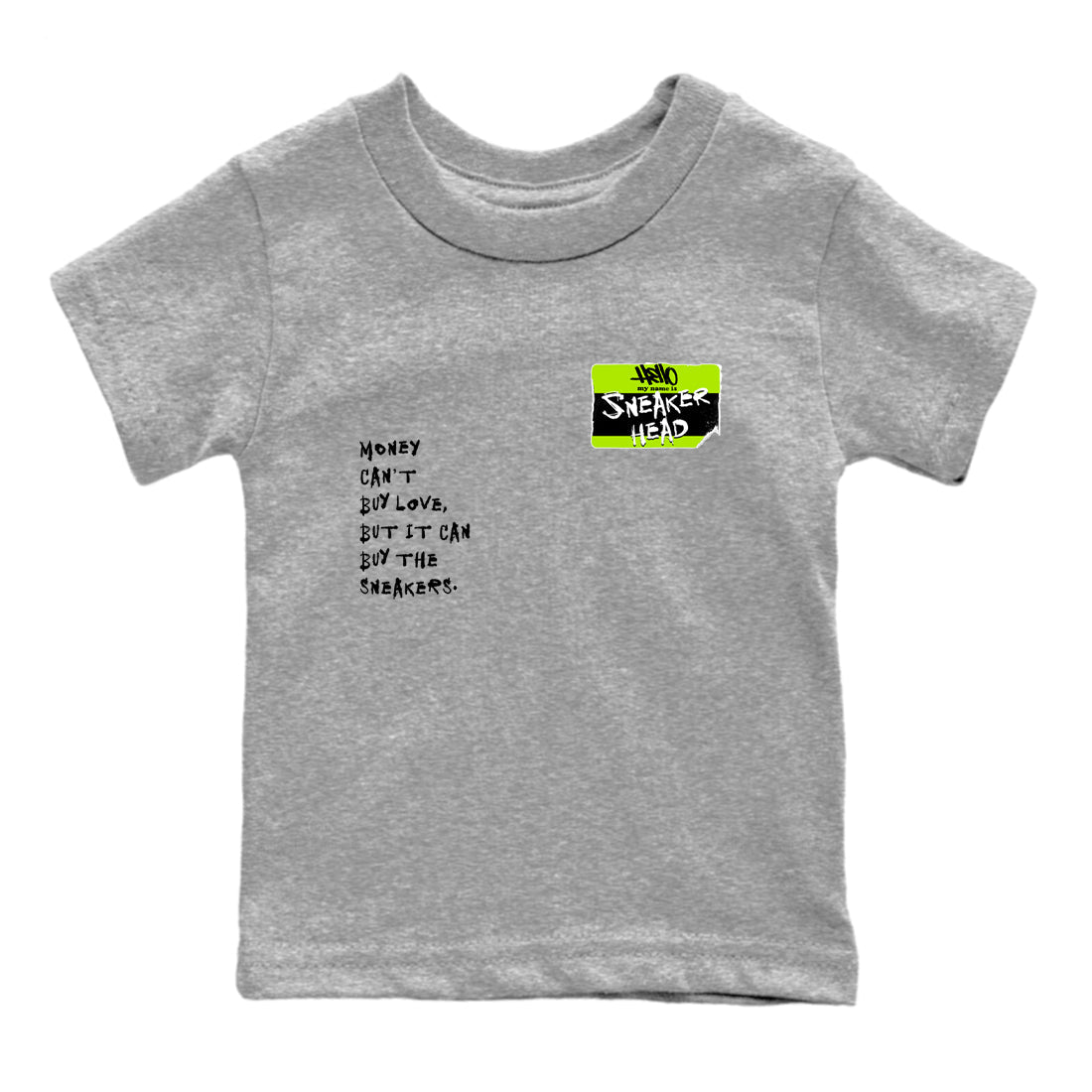 Foams One Black Volt best t shirts to wear with jordans Sneakerhead Badge sneaker match tees Air Foamposite One Black Volt match shoes to clothes SNRT Sneaker Tees Youth Baby Heather Grey 2 tee
