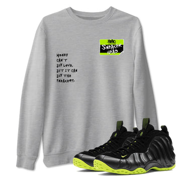 Foams One Black Volt best t shirts to wear with jordans Sneakerhead Badge sneaker match tees Air Foamposite One Black Volt match shoes to clothes SNRT Sneaker Tees unisex cotton Heather Grey 1 shirts