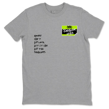 Foams One Black Volt best t shirts to wear with jordans Sneakerhead Badge sneaker match tees Air Foamposite One Black Volt match shoes to clothes SNRT Sneaker Tees unisex cotton Heather Grey 2 shirts