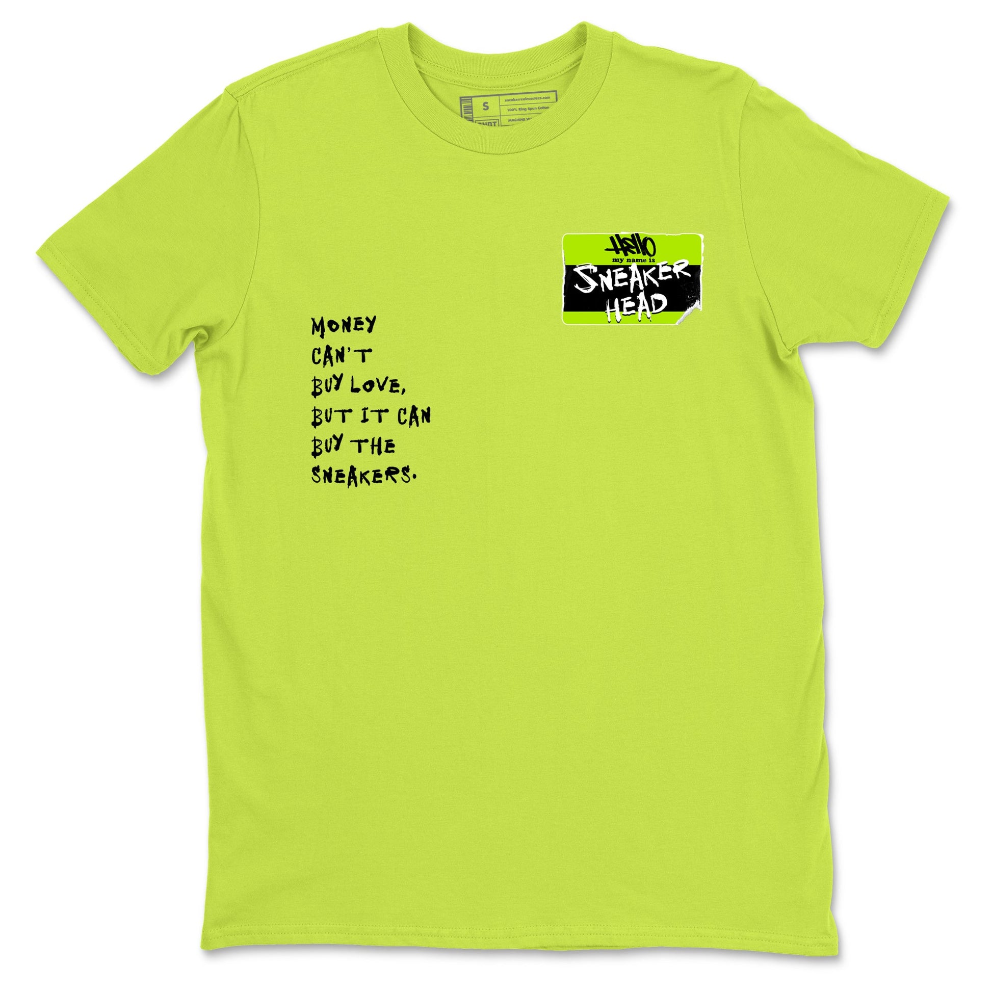 Foams One Black Volt best t shirts to wear with jordans Sneakerhead Badge sneaker match tees Air Foamposite One Black Volt match shoes to clothes SNRT Sneaker Tees unisex cotton Safety Green 2 shirts