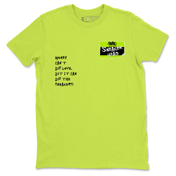 Foams One Black Volt best t shirts to wear with jordans Sneakerhead Badge sneaker match tees Air Foamposite One Black Volt match shoes to clothes SNRT Sneaker Tees unisex cotton Safety Green 2 shirts