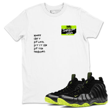 Foams One Black Volt best t shirts to wear with jordans Sneakerhead Badge sneaker match tees Air Foamposite One Black Volt match shoes to clothes SNRT Sneaker Tees unisex cotton White 1 shirts