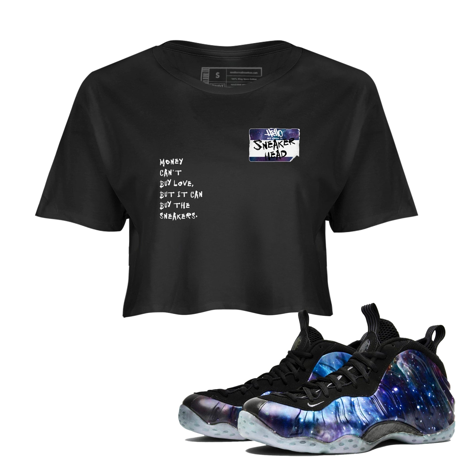 Air Foamposite One Galaxy Shirts To Match Jordans Sneakerhead Badge Sneaker Shirts Air Foamposite 1 Galaxy SNRT Sneaker Release Tees Unisex Cotton Crew Neck Black 1 Crop Shirts