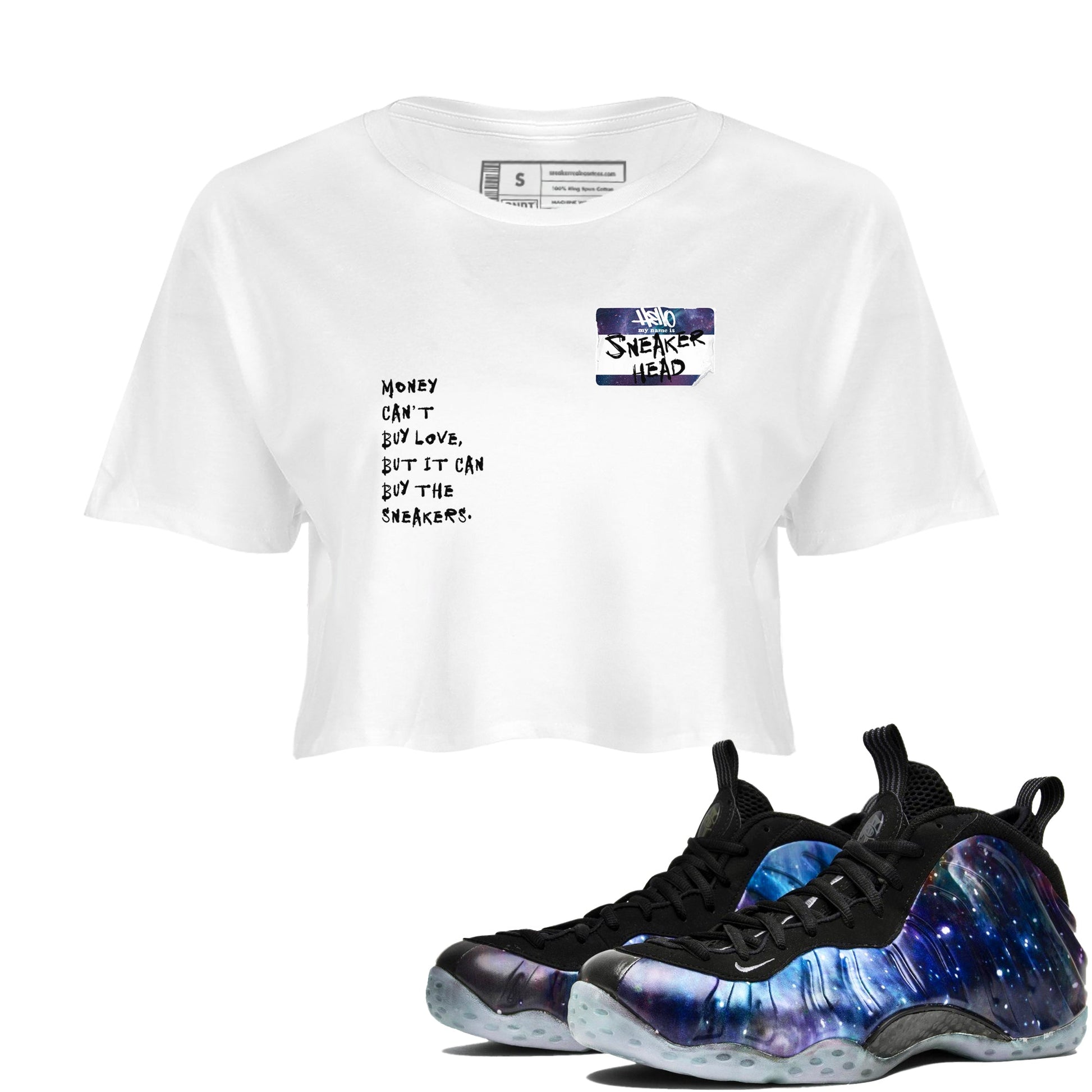 Air Foamposite One Galaxy Shirts To Match Jordans Sneakerhead Badge Sneaker Shirts Air Foamposite 1 Galaxy SNRT Sneaker Release Tees Unisex Cotton Crew Neck White 1 Crop Shirts