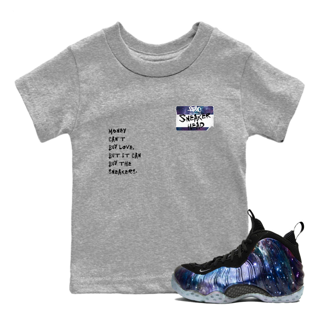 Air Foamposite One Galaxy Shirts To Match Jordans Sneakerhead Badge Sneaker Shirts Air Foamposite 1 Galaxy SNRT Sneaker Release Tees Baby Youth Toddler Heather Grey 1 crew neck shirts