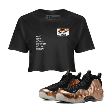 Air Foamposite One Metallic Copper shirts to match jordans Sneakerhead Badge sneaker match tees Air Foamposite One Metallic Copper SNRT Sneaker Release Tees unisex cotton Black 1 Crop Shirts