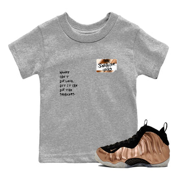Air Foamposite One Metallic Copper shirts to match jordans Sneakerhead Badge sneaker match tees Air Foamposite One Metallic Copper SNRT Sneaker Release Tees Youth Baby Heather Grey 1 crew neck shirts