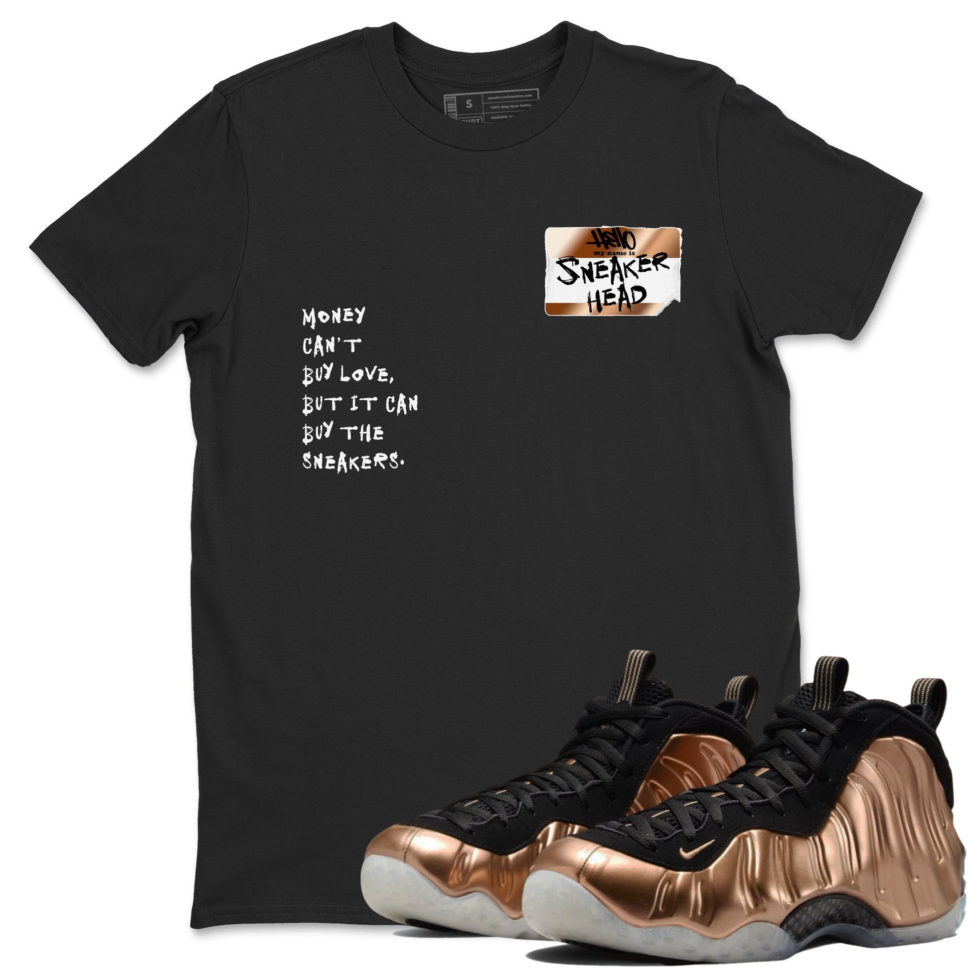 Air Foamposite One Metallic Copper shirts to match jordans Sneakerhead Badge sneaker match tees Air Foamposite One Metallic Copper SNRT Sneaker Release Tees unisex cotton Black 1 crew neck shirts
