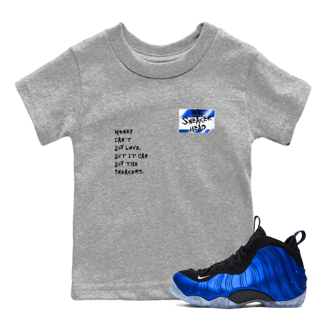 Air Foamposite One Royal shirts to match jordans Sneakerhead Badge sneaker match tees Air Foamposite One Royal SNRT Sneaker Release Tees Youth Baby Heather Grey 1 crew neck shirts