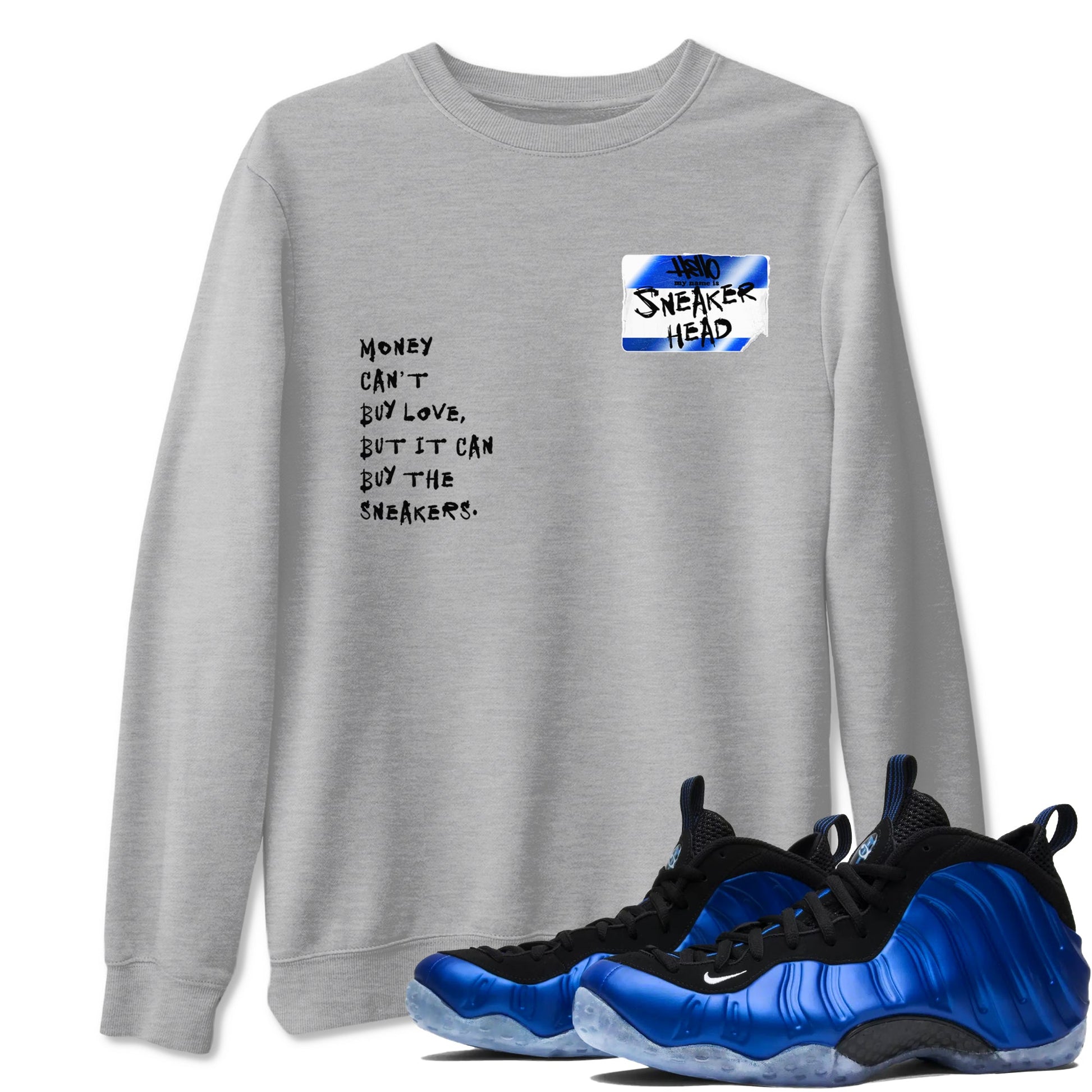 Air Foamposite One Royal shirts to match jordans Sneakerhead Badge sneaker match tees Air Foamposite One Royal SNRT Sneaker Release Tees unisex cotton Heather Grey 1 crew neck shirts