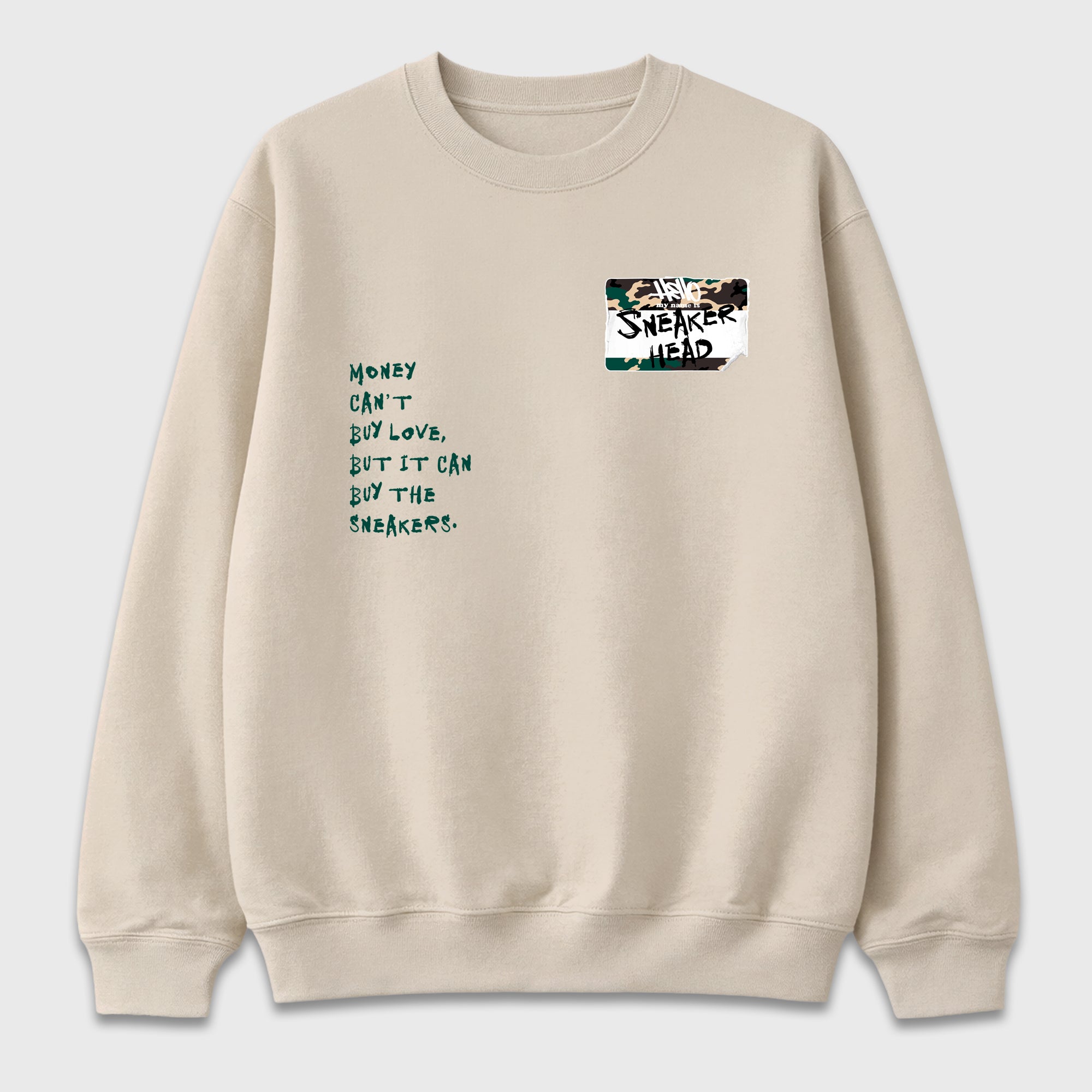 Sneakerhead Badge Graphic T-Shirt featuring original streetwear artwork designed to match the Air Foamposite Pro Green Camo. Natural 2 Graphic Tee.