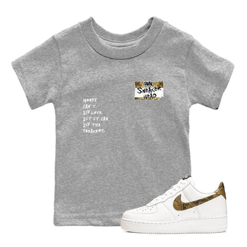 Air Force 1 Ivory Snake shirt to match jordans Sneakerhead Badge sneaker tees Air Force 1 Ivory Snake SNRT sneaker release tees baby toddler Heather Grey 1 cotton Shirt