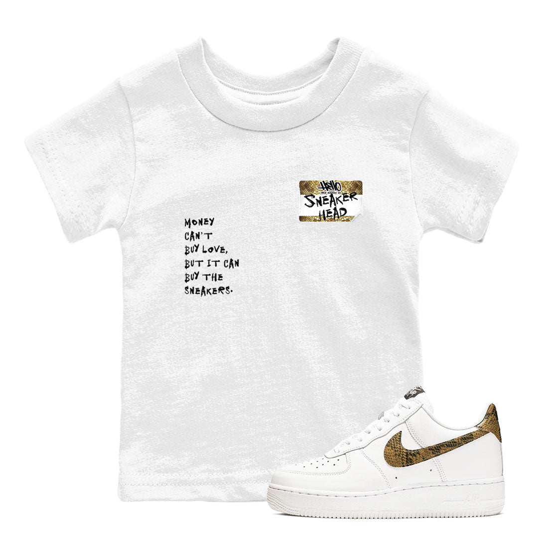Air Force 1 Ivory Snake shirt to match jordans Sneakerhead Badge sneaker tees Air Force 1 Ivory Snake SNRT sneaker release tees baby toddler White 1 cotton Shirt