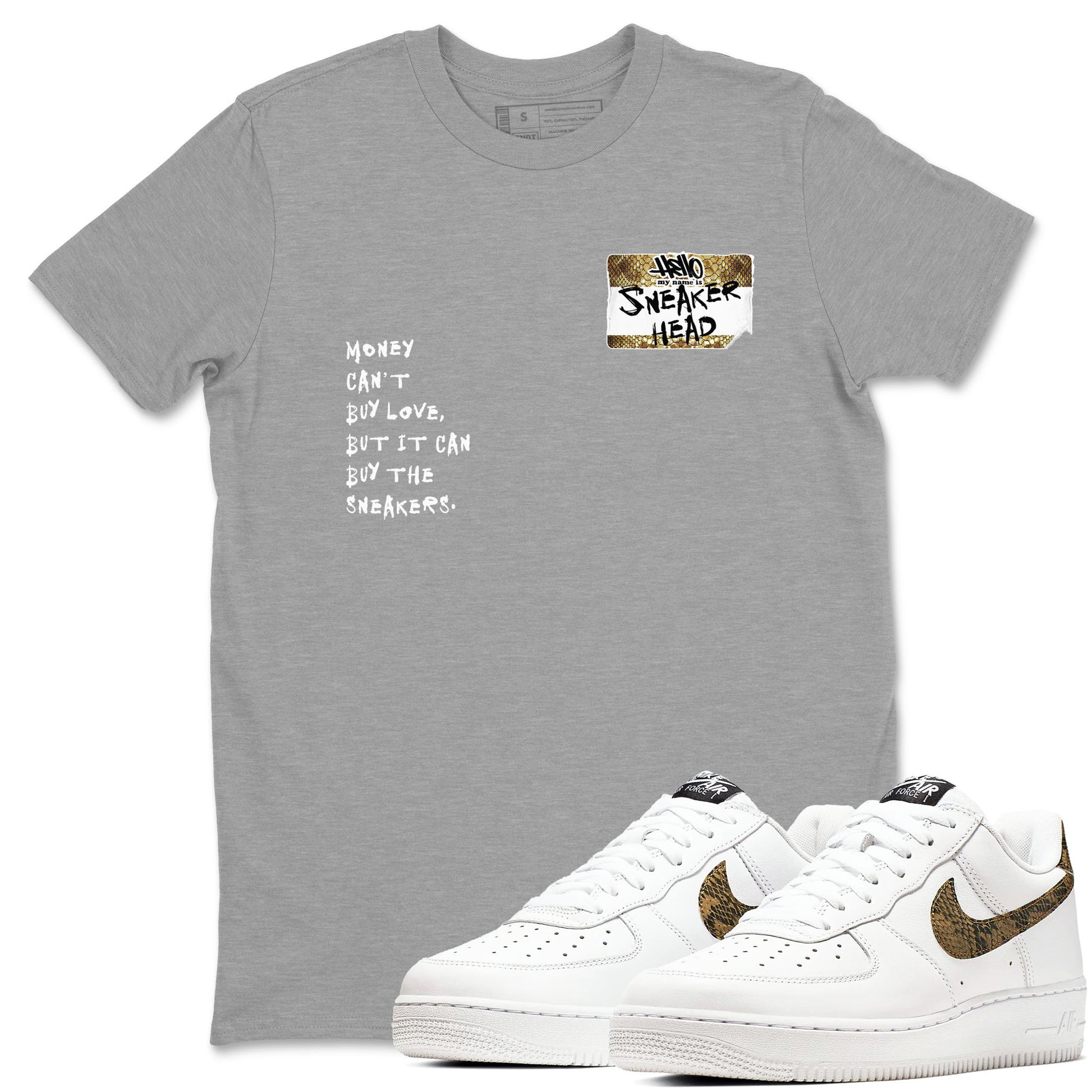 Air Force 1 Ivory Snake shirt to match jordans Sneakerhead Badge sneaker tees Air Force 1 Ivory Snake SNRT Sneaker Release Tees unisex cotton Heather Grey 1 crew neck shirt