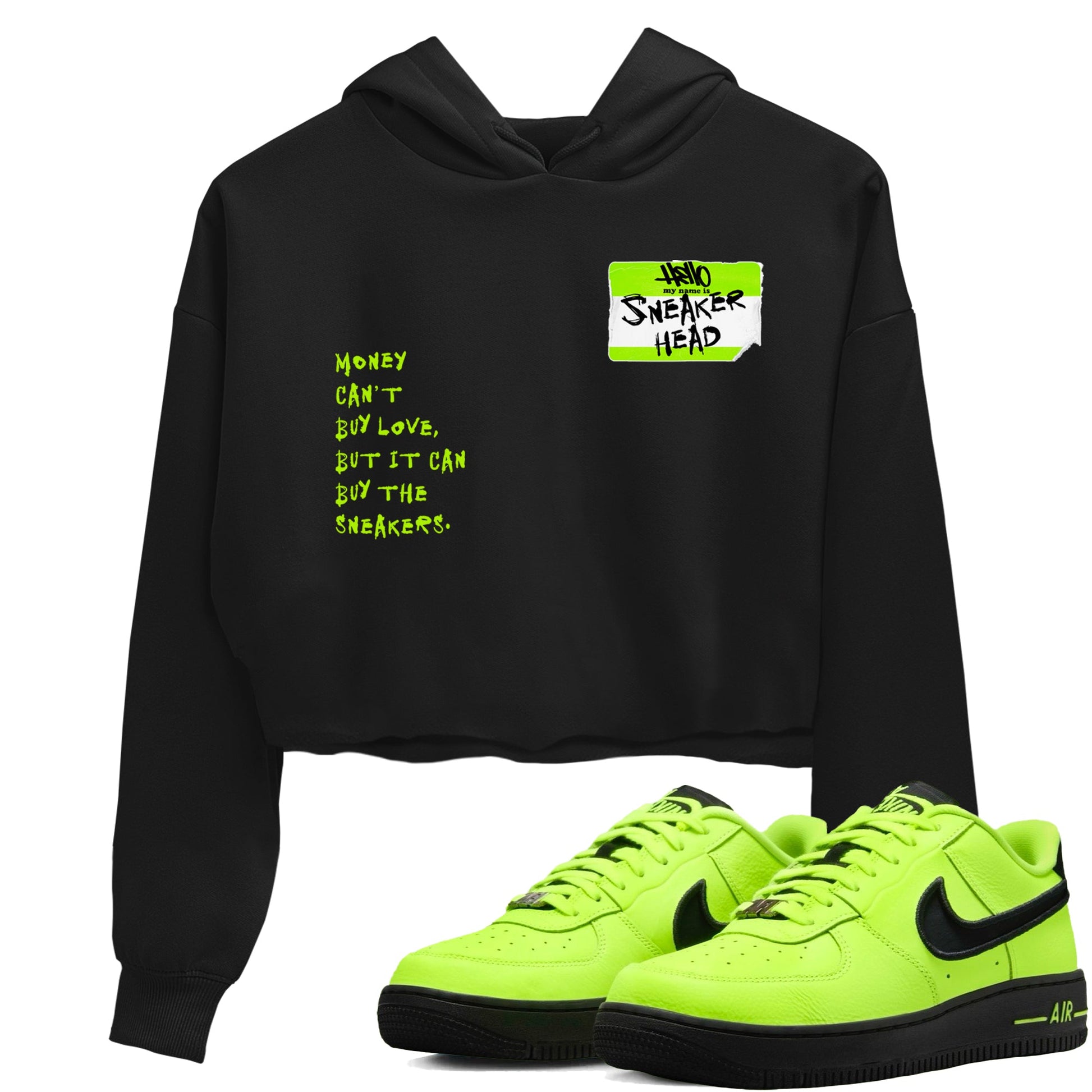 AF1 Volt shirts to match jordans Sneakerhead Badge sneaker match tees Air Force 1 Volt match shoes to clothes SNRT Sneaker Tees unisex cotton Black 1 crop tee