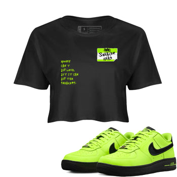 AF1 Volt shirts to match jordans Sneakerhead Badge sneaker match tees Air Force 1 Volt match shoes to clothes SNRT Sneaker Tees unisex cotton Black 1 crop tee