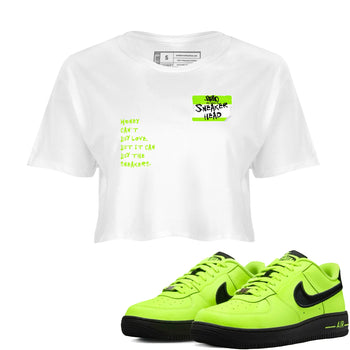 AF1 Volt shirts to match jordans Sneakerhead Badge sneaker match tees Air Force 1 Volt match shoes to clothes SNRT Sneaker Tees unisex cotton White 1 crop tee