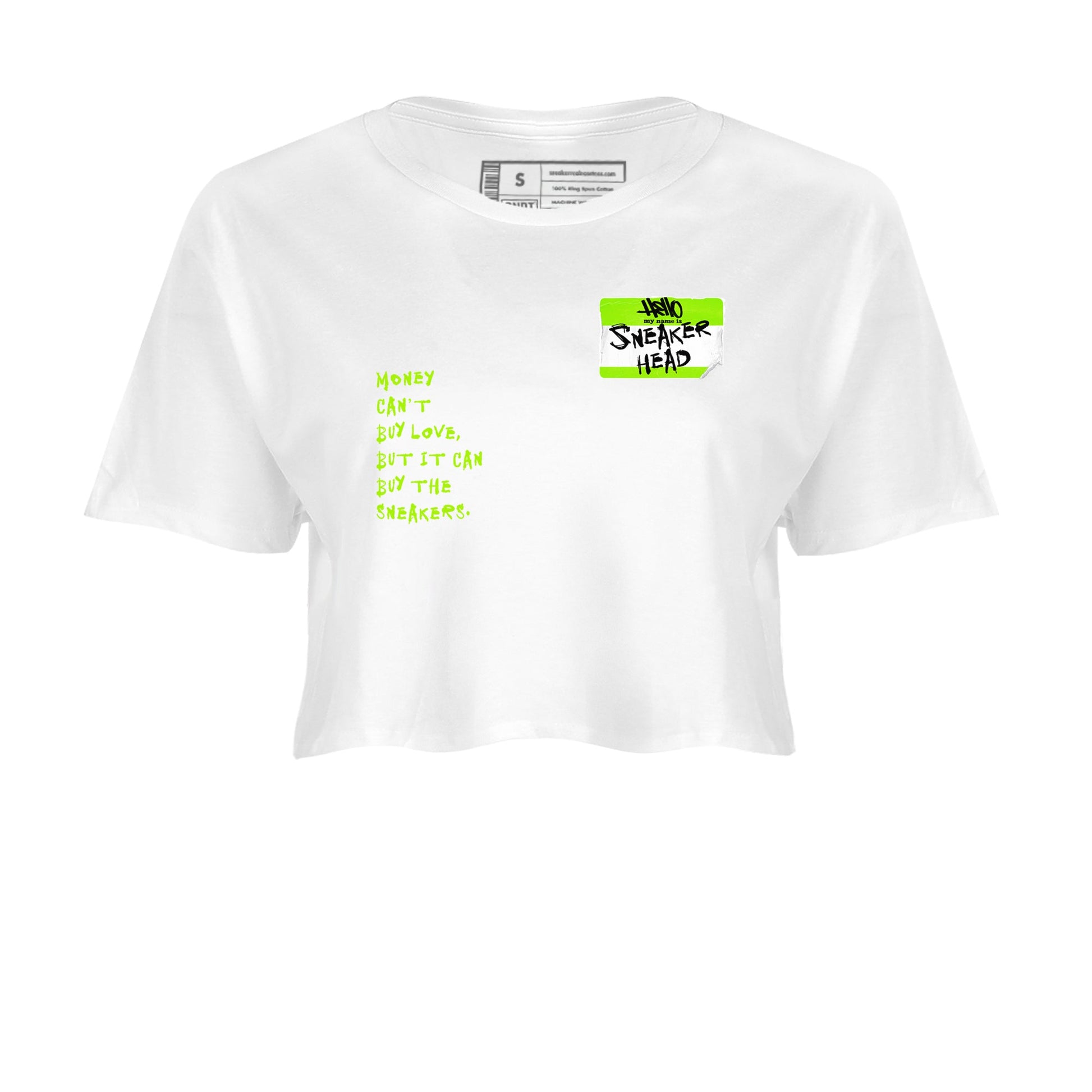 AF1 Volt shirts to match jordans Sneakerhead Badge sneaker match tees Air Force 1 Volt match shoes to clothes SNRT Sneaker Tees unisex cotton White 2 crop tee