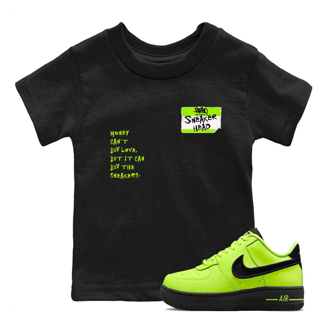 AF1 Volt shirts to match jordans Sneakerhead Badge sneaker match tees Air Force 1 Volt match shoes to clothes SNRT Sneaker Tees Youth Baby Black 1 tee