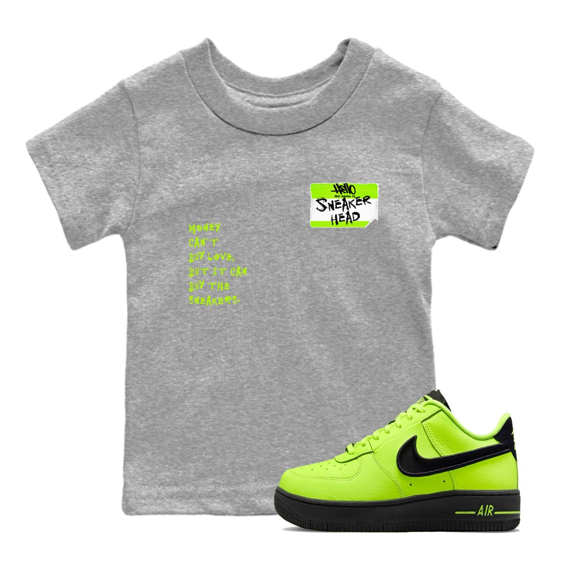 AF1 Volt shirts to match jordans Sneakerhead Badge sneaker match tees Air Force 1 Volt match shoes to clothes SNRT Sneaker Tees Youth Baby Heather Grey 1 tee