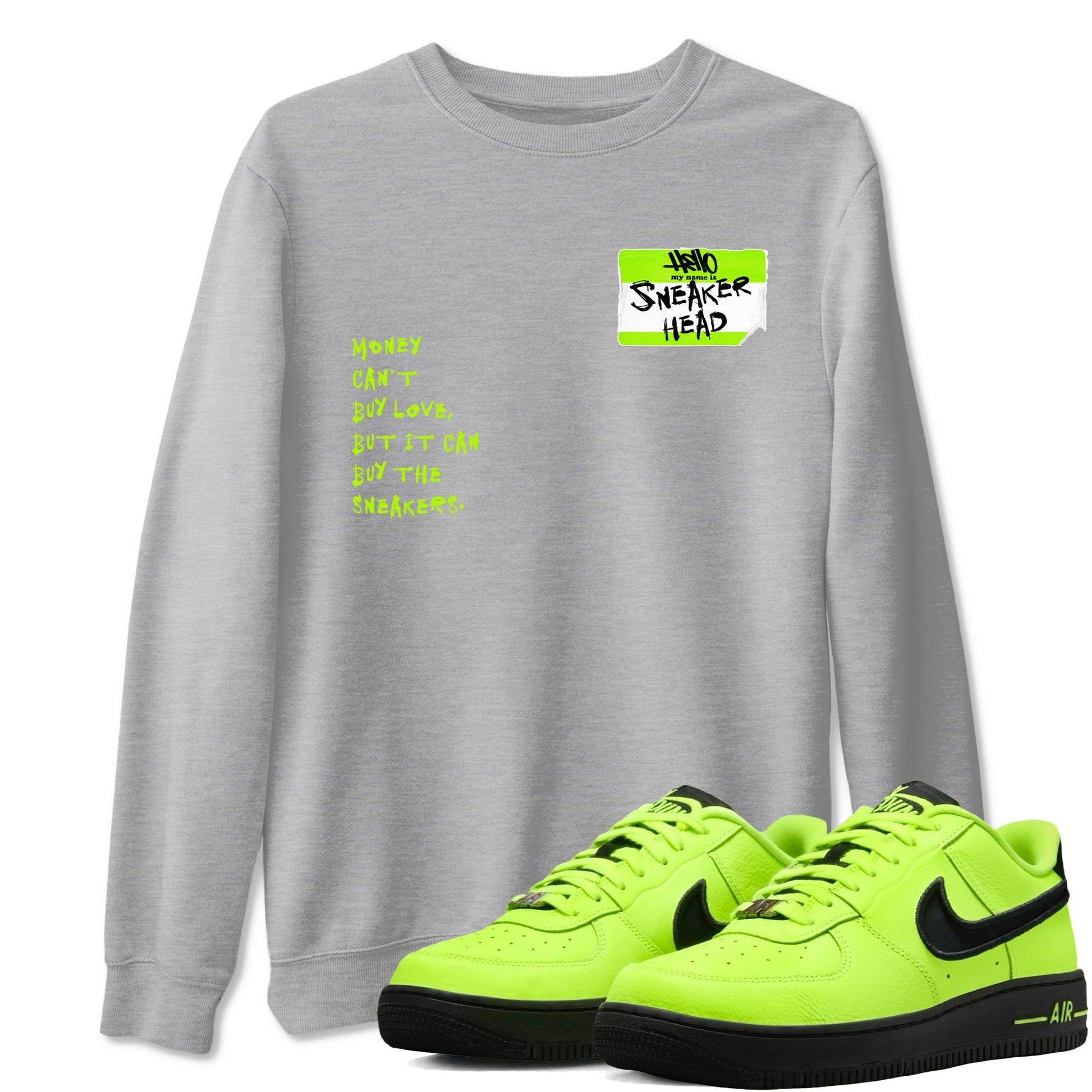 AF1 Volt shirts to match jordans Sneakerhead Badge sneaker match tees Air Force 1 Volt match shoes to clothes SNRT Sneaker Tees unisex cotton Heather Grey 1 shirts