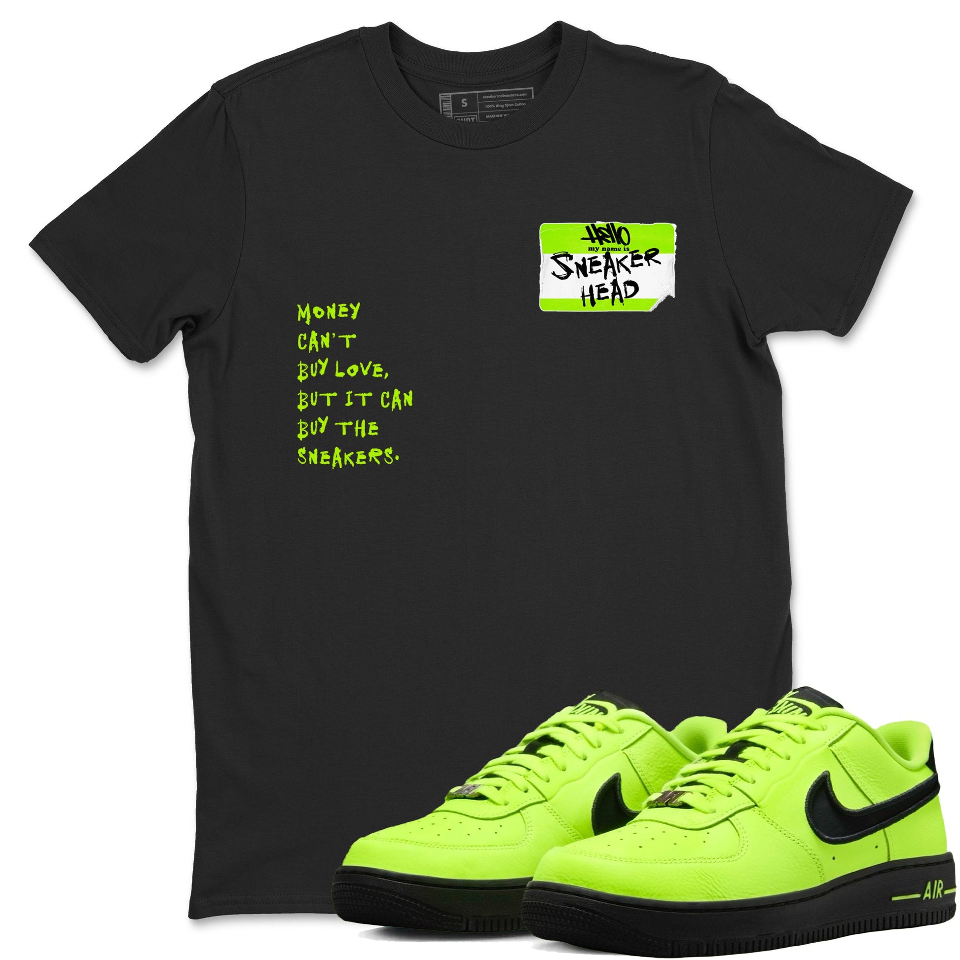 AF1 Volt shirts to match jordans Sneakerhead Badge sneaker match tees Air Force 1 Volt match shoes to clothes SNRT Sneaker Tees unisex cotton Black 1 shirts