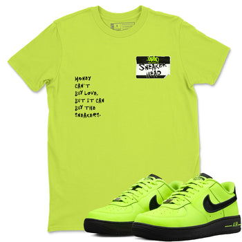 AF1 Volt shirts to match jordans Sneakerhead Badge sneaker match tees Air Force 1 Volt match shoes to clothes SNRT Sneaker Tees unisex cotton Safety Green 1 shirts
