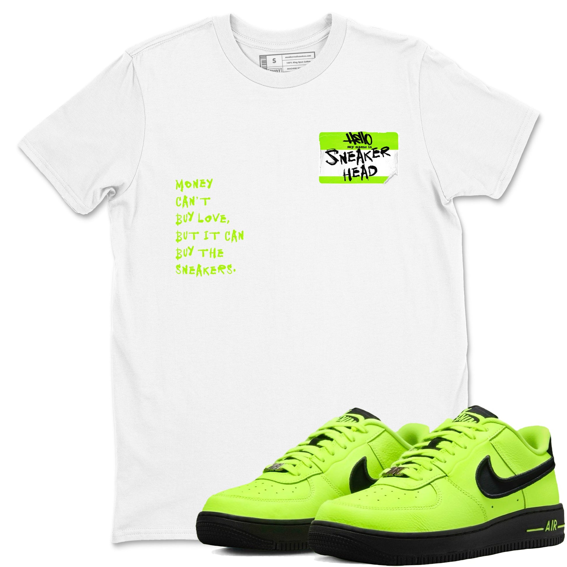 AF1 Volt shirts to match jordans Sneakerhead Badge sneaker match tees Air Force 1 Volt match shoes to clothes SNRT Sneaker Tees unisex cotton White 1 shirts