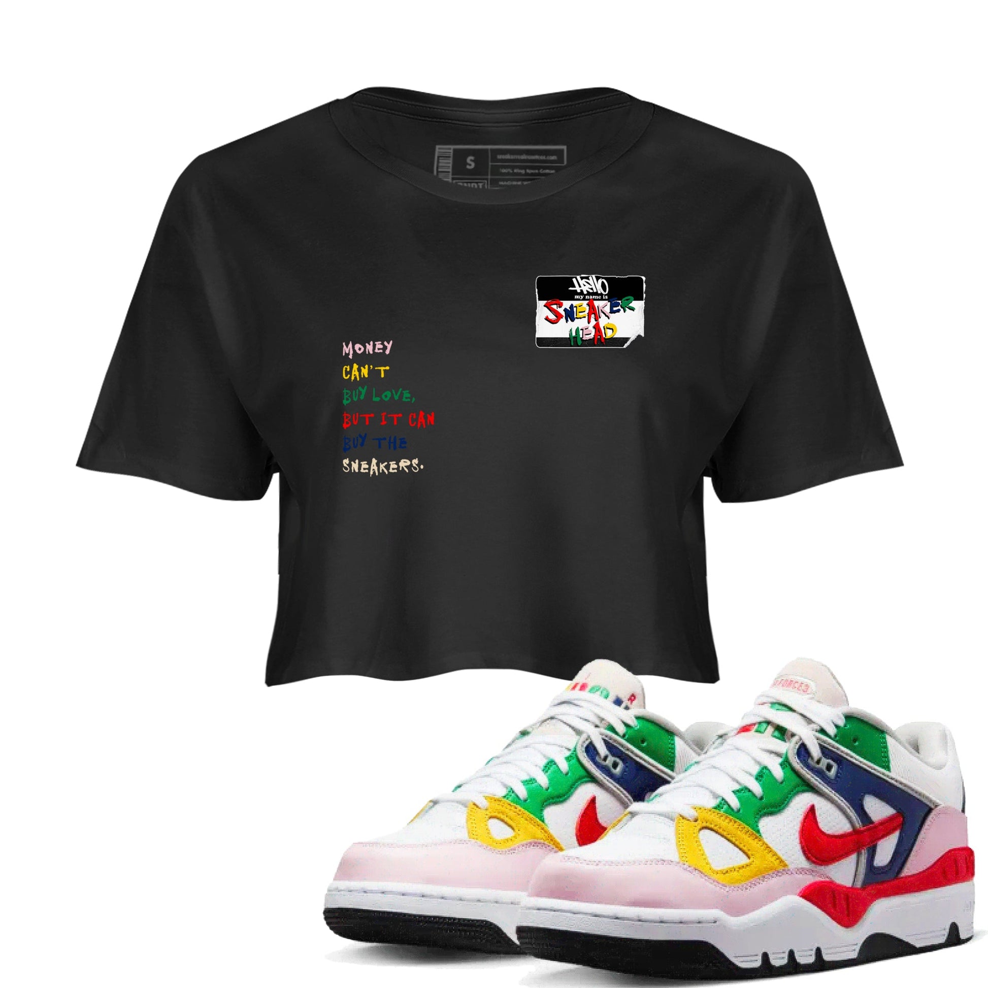 AF 3 Nigo shirtsto match jordans Sneakerhead Badge sneaker match tees Air Force 3 Low x Nigo Blue Void and Tour Yellow match shoes to clothes SNRT Sneaker Tees unisex cotton Black 1 crop tee