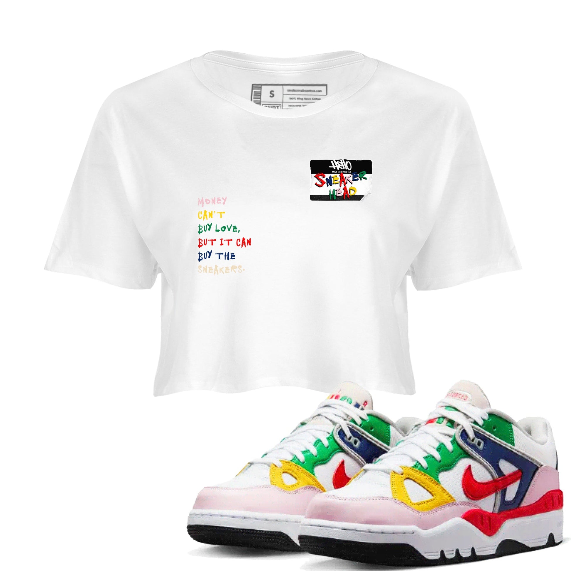 AF 3 Nigo shirtsto match jordans Sneakerhead Badge sneaker match tees Air Force 3 Low x Nigo Blue Void and Tour Yellow match shoes to clothes SNRT Sneaker Tees unisex cotton White 1 crop tee