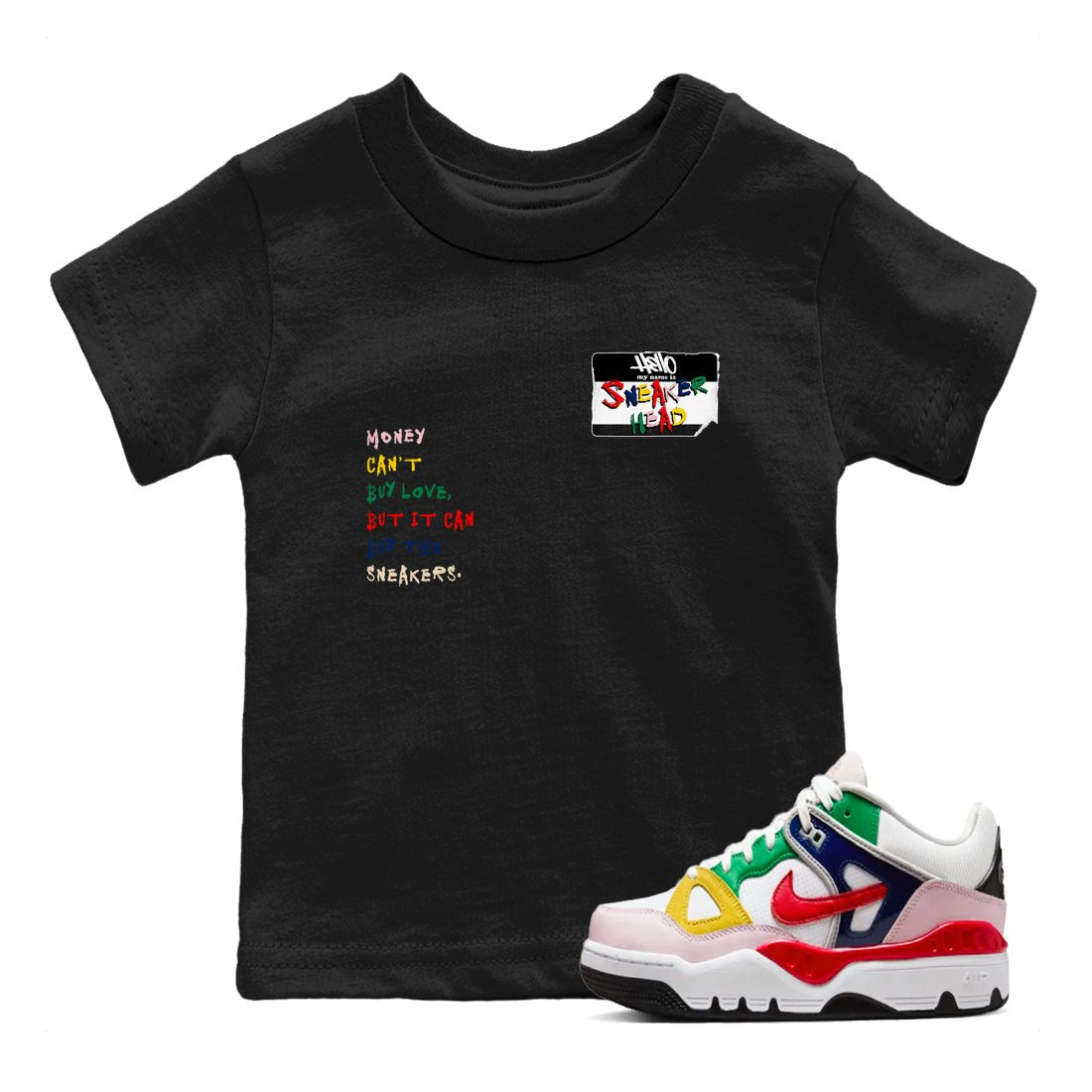 AF 3 Nigo shirtsto match jordans Sneakerhead Badge sneaker match tees Air Force 3 Low x Nigo Blue Void and Tour Yellow match shoes to clothes SNRT Sneaker Tees Youth Baby Black 1 tee