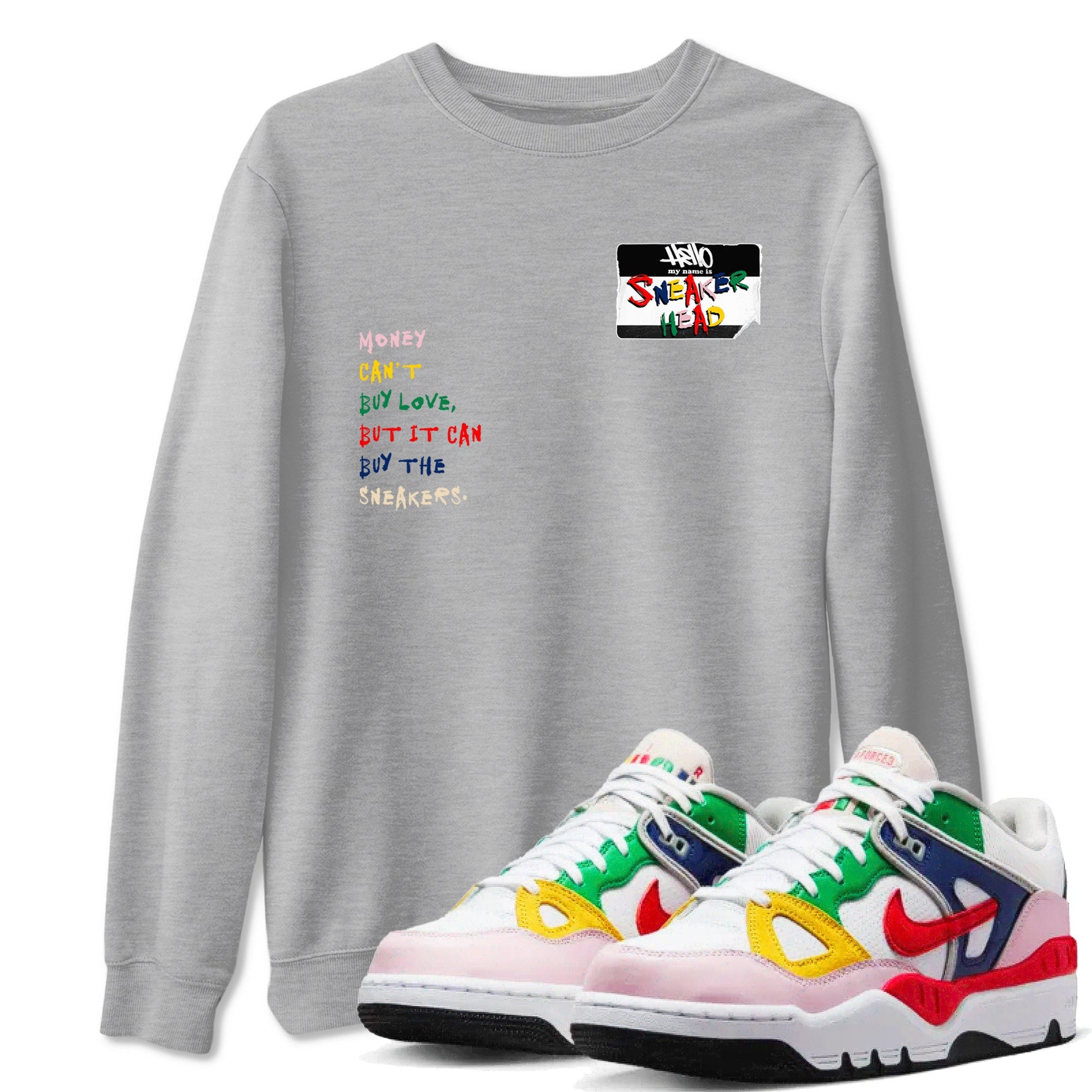 AF 3 Nigo shirtsto match jordans Sneakerhead Badge sneaker match tees Air Force 3 Low x Nigo Blue Void and Tour Yellow match shoes to clothes SNRT Sneaker Tees unisex cotton Heather Grey 1 shirts