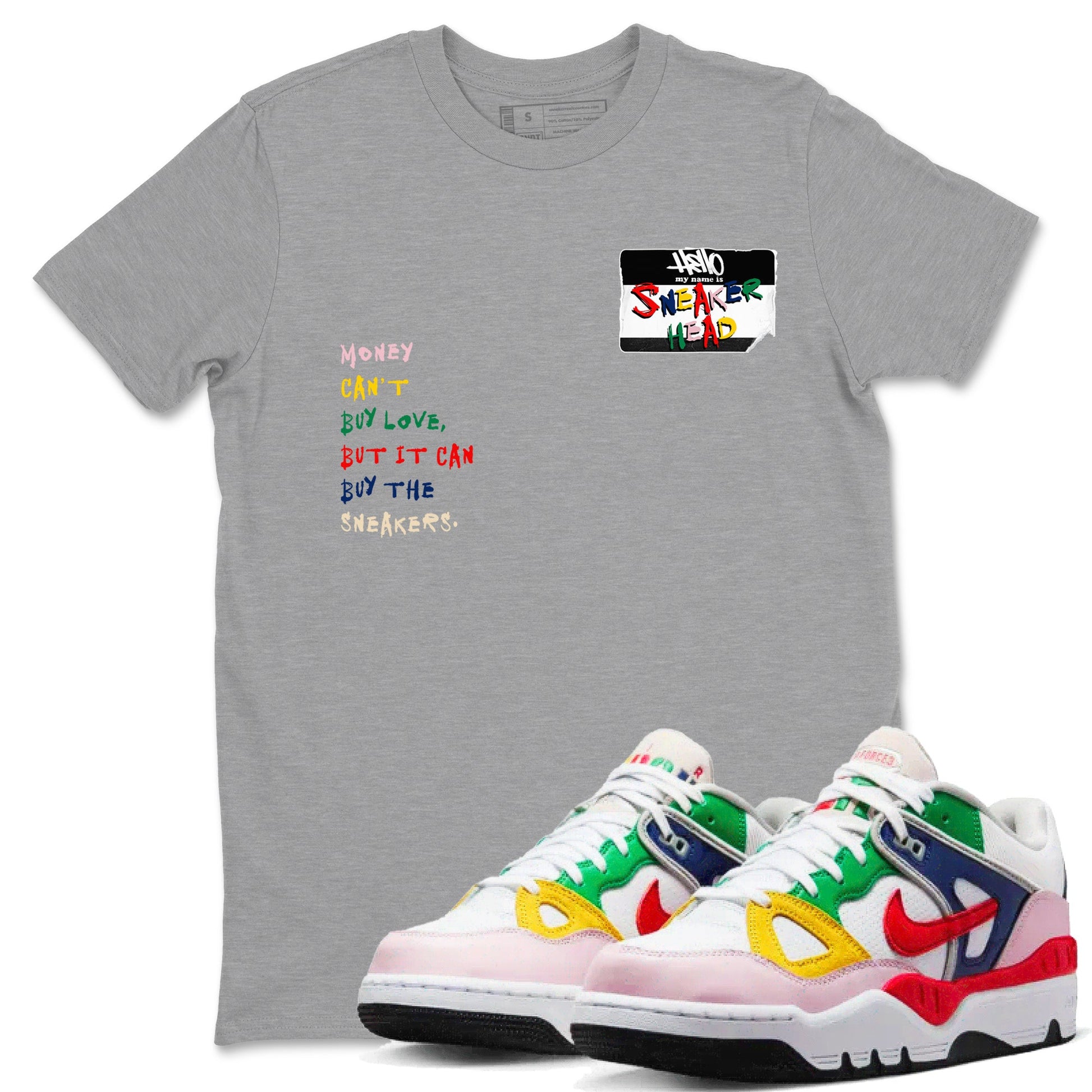 AF 3 Nigo shirtsto match jordans Sneakerhead Badge sneaker match tees Air Force 3 Low x Nigo Blue Void and Tour Yellow match shoes to clothes SNRT Sneaker Tees unisex cotton Heather Grey 1 shirts