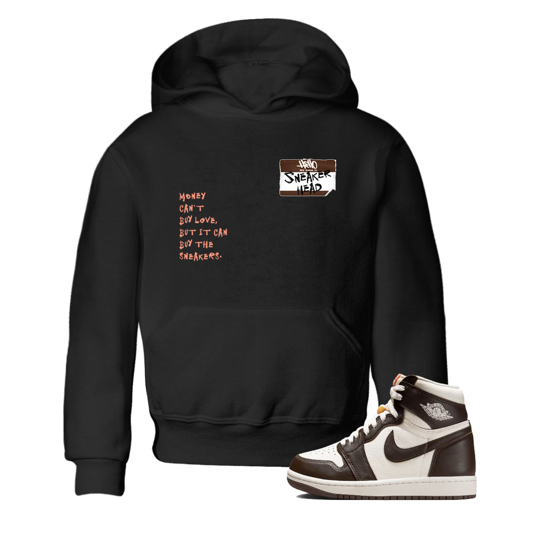 Sneaker match tees – Sneaker Tees To Match Air Jordan 1 Baroque Brown Shoes – Sneakerhead Badge Kids T-Shirt Black 1