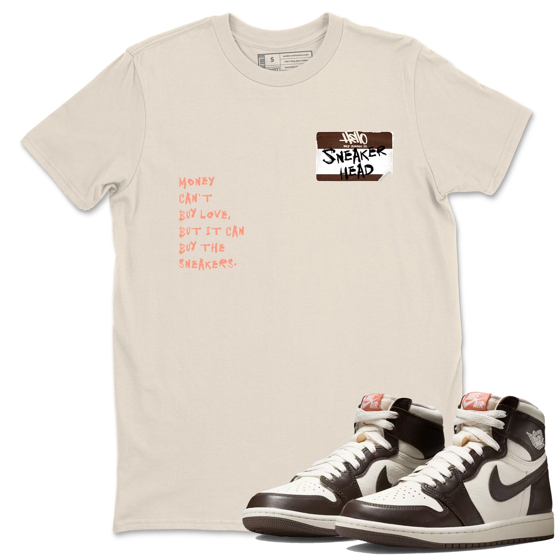 Sneaker match tees – Sneaker Tees To Match Air Jordan 1 Baroque Brown Shoes – Sneakerhead Badge Tee Natural 1