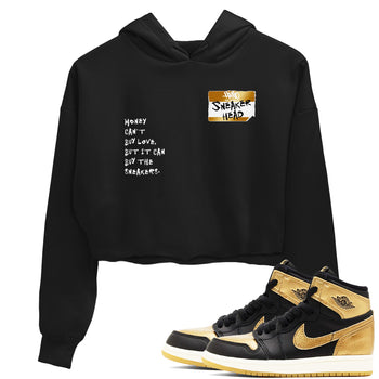 AJ1 Black Metallic Gold shirts to match jordans Sneakerhead Badge sneaker match tees Jordan 1 High OG Black and Gold SNRT Sneaker Tees streetwear brand Black 1 crop tee