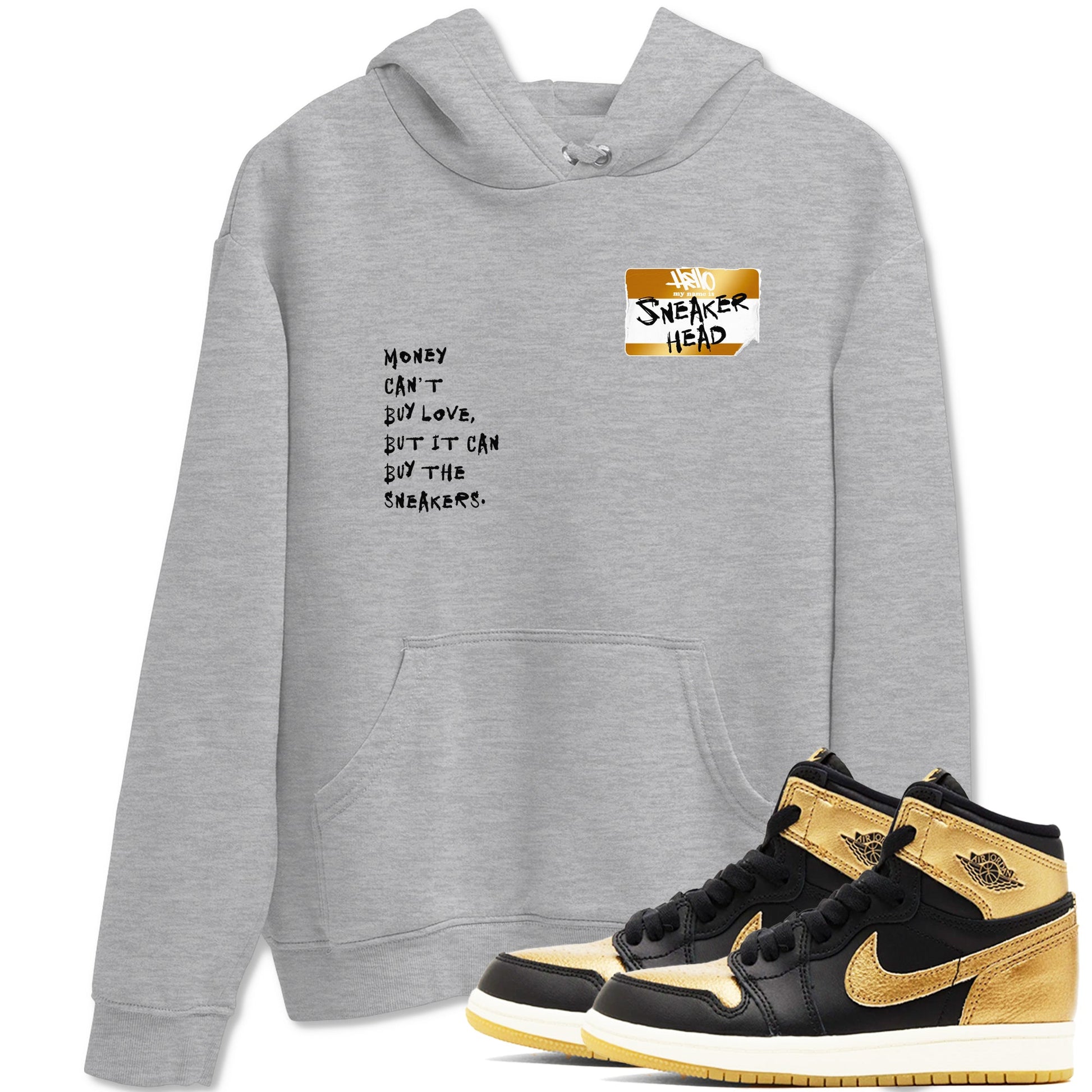 AJ1 Black Metallic Gold shirts to match jordans Sneakerhead Badge sneaker match tees Jordan 1 High OG Black and Gold SNRT Sneaker Tees streetwear brand Heather Grey 1 unisex cotton tee