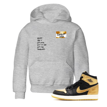AJ1 Black Metallic Gold shirts to match jordans Sneakerhead Badge sneaker match tees Jordan 1 High OG Black and Gold SNRT Sneaker Tees streetwear brand Baby and Youth Heather Grey 1 cotton tee
