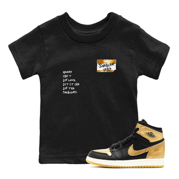 AJ1 Black Metallic Gold shirts to match jordans Sneakerhead Badge sneaker match tees Jordan 1 High OG Black and Gold SNRT Sneaker Tees streetwear brand Baby and Youth Black 1 cotton tee