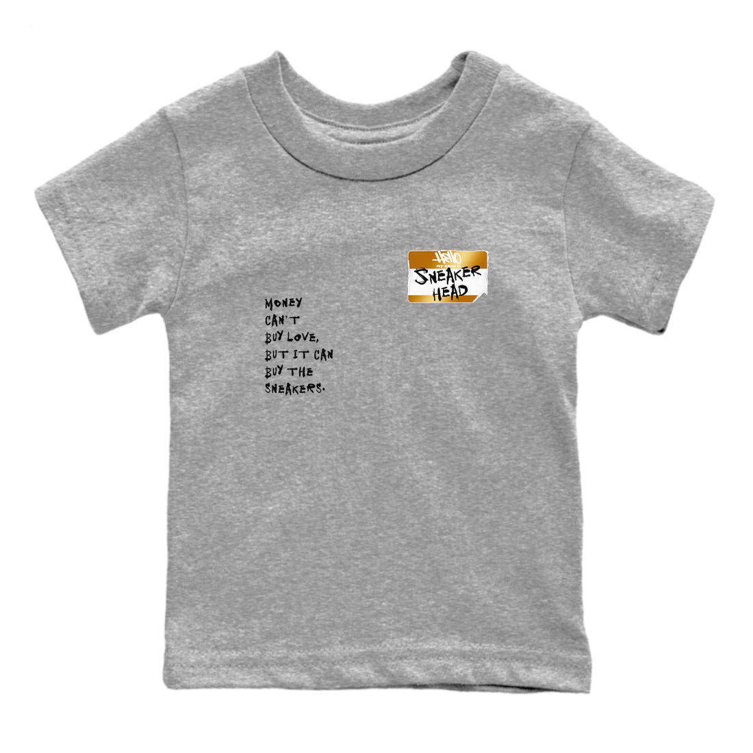 AJ1 Black Metallic Gold shirts to match jordans Sneakerhead Badge sneaker match tees Jordan 1 High OG Black and Gold SNRT Sneaker Tees streetwear brand Baby and Youth Heather Grey 2 cotton tee