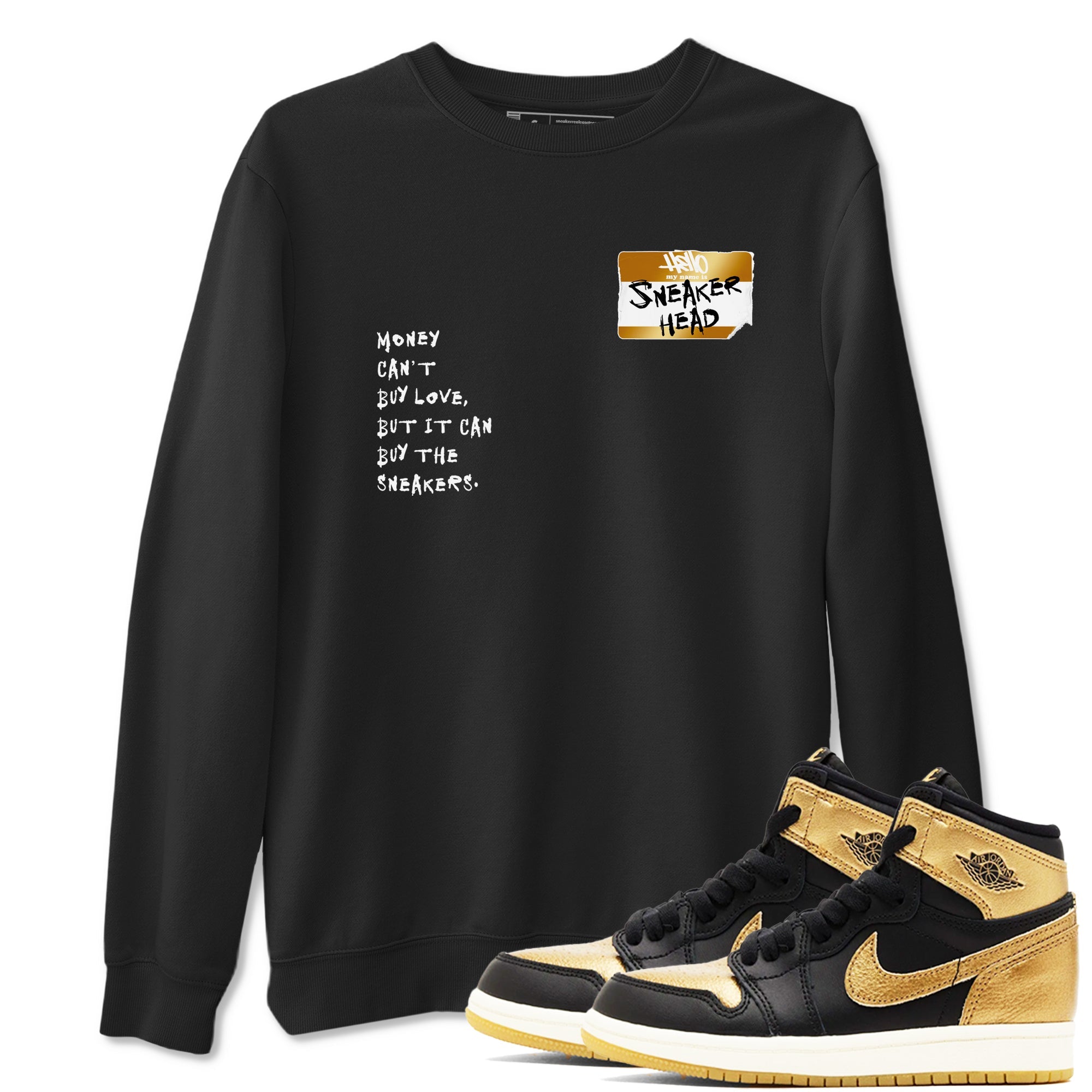 AJ1 Black Metallic Gold shirts to match jordans Sneakerhead Badge sneaker match tees Jordan 1 High OG Black and Gold SNRT Sneaker Tees streetwear brand Black 1 unisex cotton tee