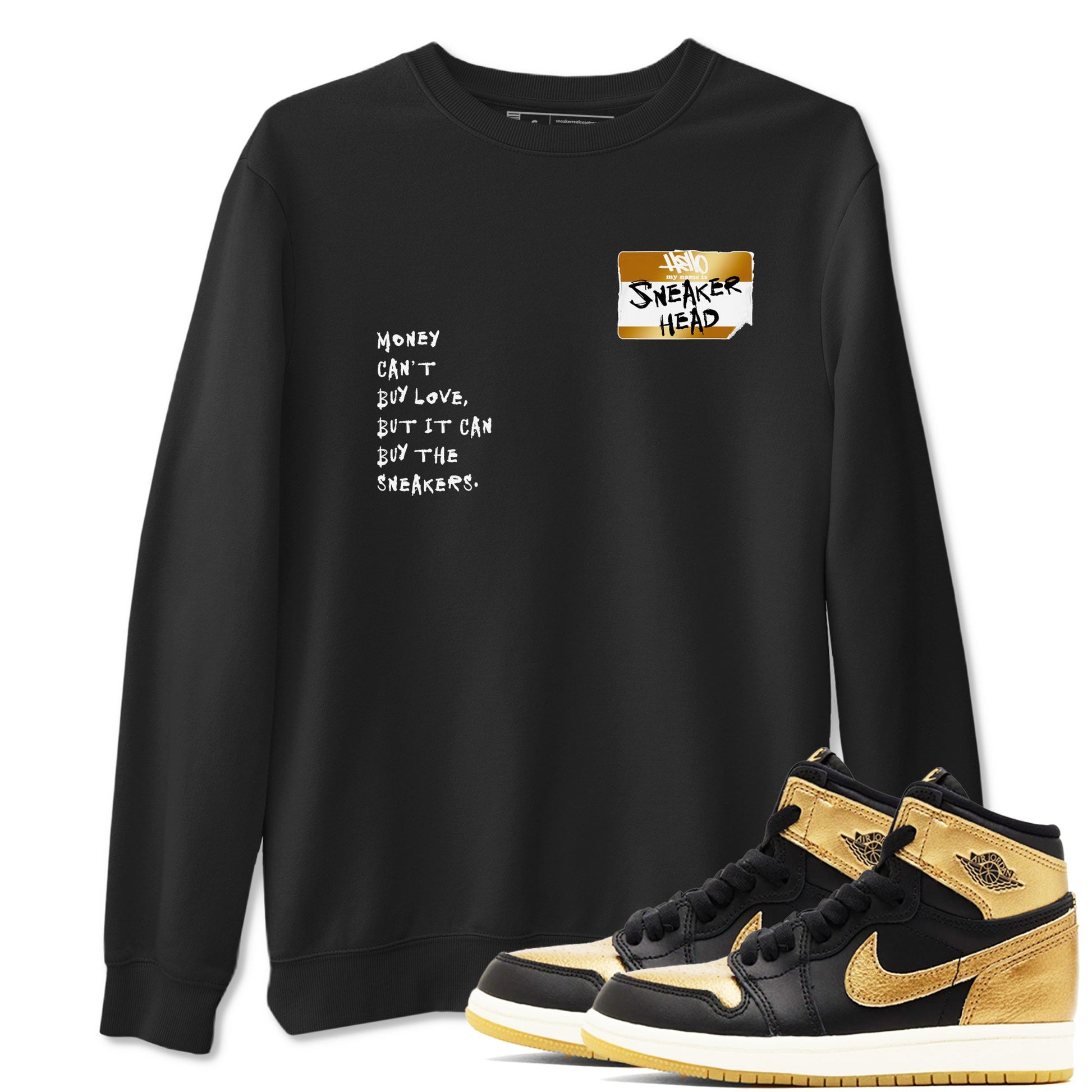AJ1 Black Metallic Gold shirts to match jordans Sneakerhead Badge sneaker match tees Jordan 1 High OG Black and Gold SNRT Sneaker Tees streetwear brand Black 1 unisex cotton tee